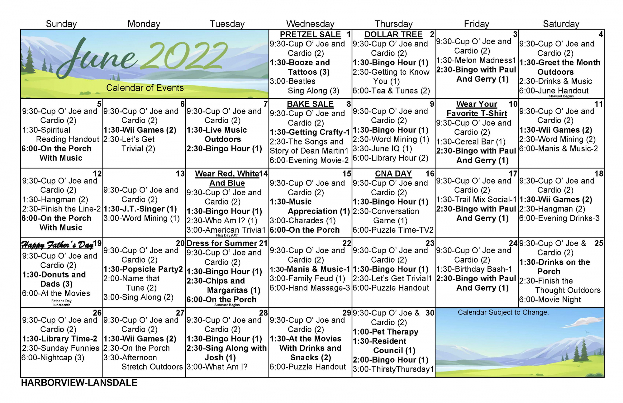 Harborview Lansdale June 2022 Calendar